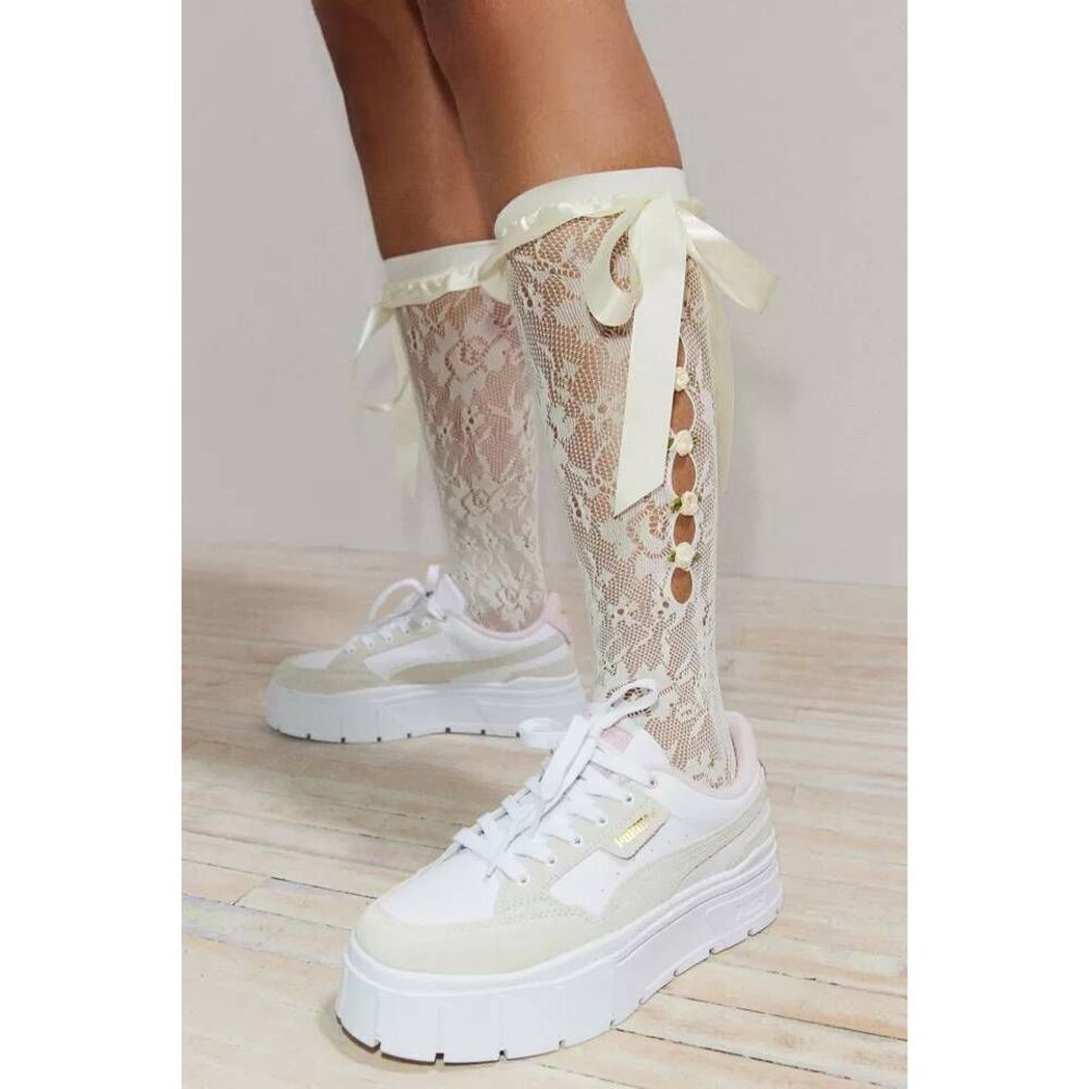 Urban Outfitters Rosette & Ribbon Lace Sock